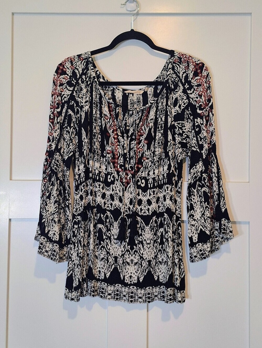 Soft Surroundings Boho Ikat Crinkled Gauzey Tunic Embroidered Sequins Sz Medium